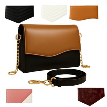 Imagem de Traditional Motifz Bolsa de ombro feminina com 5 abas removíveis intercambiáveis bolsa preta conversível - bolsa de ombro de couro vegano para mulheres - bolsa de mão