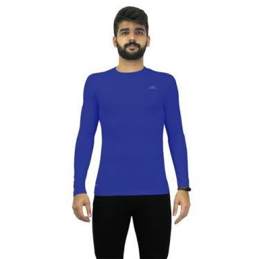 Imagem de Camisa Térmica e Compressão Finta Manga Longa Masculina UV 50, Azul, G