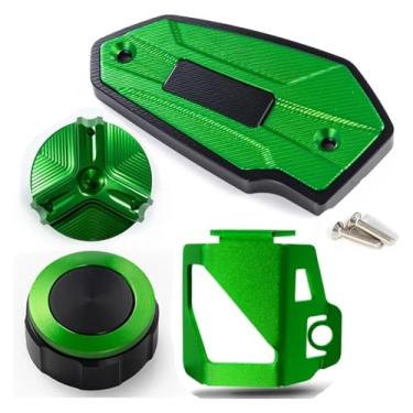 Imagem de Tampas de fluido de freio dianteiro e traseiro da motocicleta e acessórios de proteção da tampa de enchimento de óleo compatíveis com Z 900 Z900 2017-2022 2023 2024 (quatro verdes)