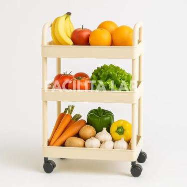 Imagem de Carrinho Organizador Multiuso com 3 Níveis, Branco, com Rodízios, para Cozinha, Banheiro, Lavanderia e Home Office