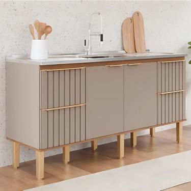 Imagem de Gabinete de Cozinha 4 Gavetas Ripado 174cm Madeira 100% Mdf (Freijo/Cappuccino)