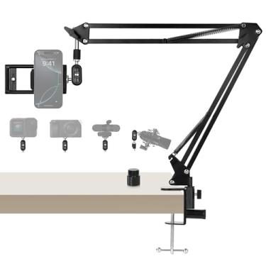 Imagem de ellrkr Suporte de braço mágico de 76.2 cm com braçadeira - suporte de telefone superior para mesa/cama, suporte de webcam de rosca suave de 360° 1/10.2 cm e 5/20.3 cm para telefone, webcam, microfone