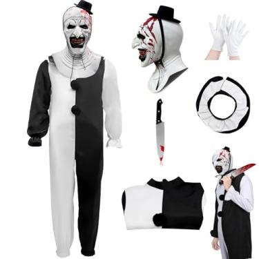 Imagem de Varuotu 5 peças de fantasia artística de palhaço para adultos, máscara de palhaço aterrorizante, roupas masculinas para Halloween, cosplay assassino, adereços assustadores