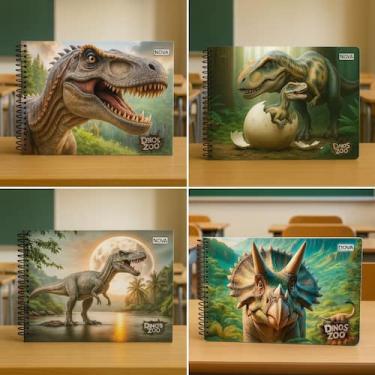 Imagem de Caderno para Desenho 60 Folhas Dinos Zoo  Capa Dura Espiral Dino Reali