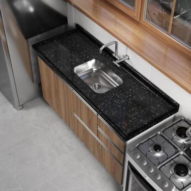 Imagem de Pia de Cozinha Mármore Sintético 120x55cm com Cuba Aço Inox Multimóveis Cr20472 Preto