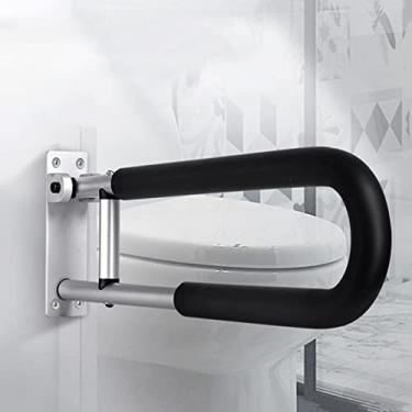 Imagem de Barra de apoio para vaso sanitário corrimão de segurança de banheiro dobrável suporte de vaso sanitário suspenso montado na parede, corrimão de moldura de liga de alumínio para grávidas com