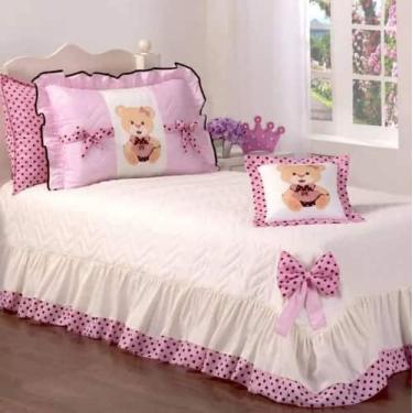 Imagem de Kit Colcha Solteiro Ursinha Com Capa de Almofada 3 Pçs Palha - Doce La