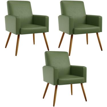 Imagem de Kit 03 Poltronas Decorativa Para Sala De Estar Maria W01 Pés Palito Facto Verde Musgo - Lyam Decor