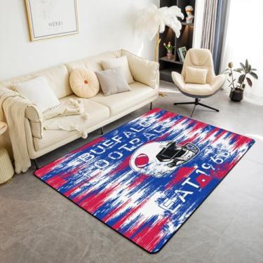 Imagem de Feelyou Tapete de área de futebol 3x5 poliéster búfalo tapetes para sala de estar para quarto futebol decoração de cidade tapete de rúgbi esportes tapete de chão interior vermelho azul macio