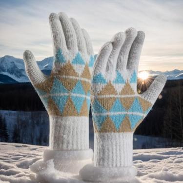 Imagem de Luvas térmicas, luvas de malha forradas com lã de inverno com aderência antiderrapante para ciclismo, condução e uso ao ar livre, Cinza