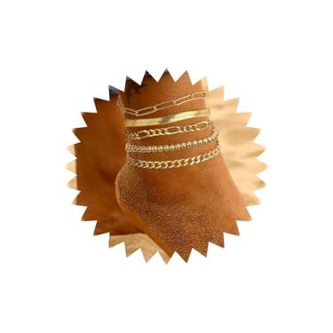 Imagem de Tornozeleiras femininas, banhado a ouro 14, impermeável, leve, com elos cubanos, corrente fígaro, conjunto de tornozeleiras douradas, joias femininas modernas, One Size, Cobre, Sem Pedra Preciosa