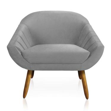 Imagem de Poltrona Giovana Veludo Pés Palito Castanho Cinza