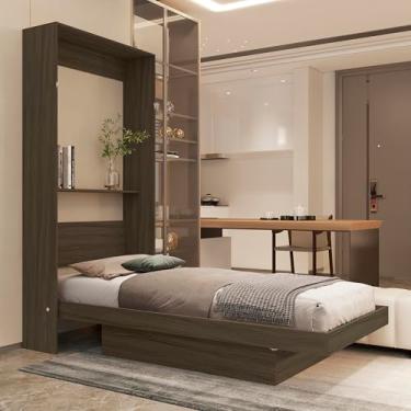 Imagem de Cama Solteiro De Parede Articulada Com Nichos (Castanho)