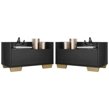 Imagem de Kit com 2 Mesas de Cabeceira 60 Cm com Pés Quadrados Preta