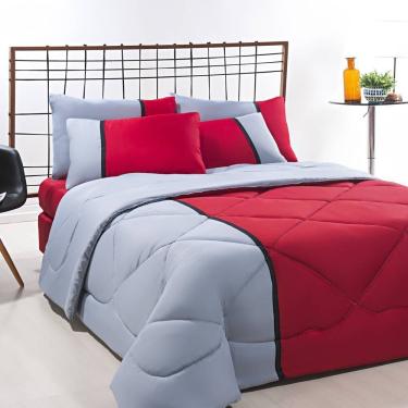 Imagem de Enxoval Edredom + Jogo De Cama King Aconchego Premium 06 Peças - Vermelho/ Cinza