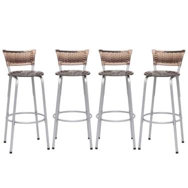 Imagem de Banqueta Altas Junco Cappuccino Estrutura Prata 70cm Para Balcão Cozinha, Bar, Bistrô, Americano Kit 04 Unidades - Itagold (Floral Marrom)