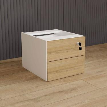 Imagem de Gaveteiro Suspenso 33cm X 40cm 2 Gavetas com Chave para Mesa Escrivaninha de Escritório Corporate Macadâmia/Branco