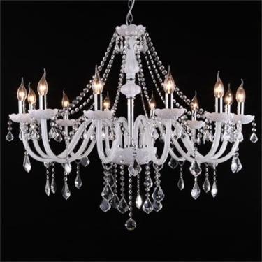 Imagem de Lustre de cristal branco de luxo europeu com iluminação LED para sala de estar, restaurante, quarto, villa, hotel, duplex, loja de roupas, salão de beleza, café, bar, karaokê (FA 12 lâmpadas