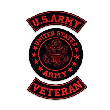 Imagem de IND STURGIS LLC Conjunto de adesivos de veteranos do exército para motociclistas veteranos, jaqueta ou colete (vermelho), grande, CP100G-TR200G-BR300G