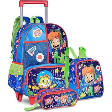 Imagem de Kit Escolar Infantil Gato Galáctico com Mochila de Rodinhas, Lancheira Térmica e Estojo – Colorido e Divertido