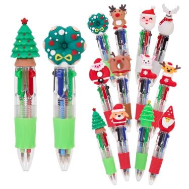 Imagem de 12 canetas esferográficas multicoloridas de Natal, multicoloridas, 4 em 1, lindas canetas retráteis para Natal, inverno, feriados, aniversários, festas