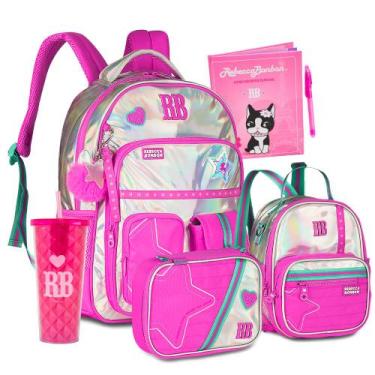 Imagem de Kit Mochila Estojo Lancheira Rebecca Bonbon Poliéster Teen, RB 27020 R