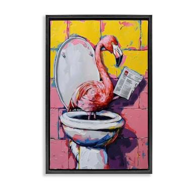 Imagem de Stupell Industries Arte de parede em tela flutuante preta Flamingo News on WC, design por LSR Design Studio, 78 x 53 cm