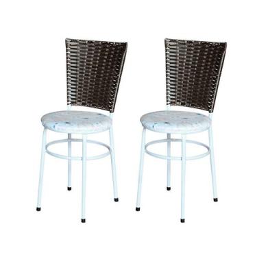 Imagem de 2 Cadeiras para Mesa Branca Hawai Marrom Assento Floral - Laumar, Flor