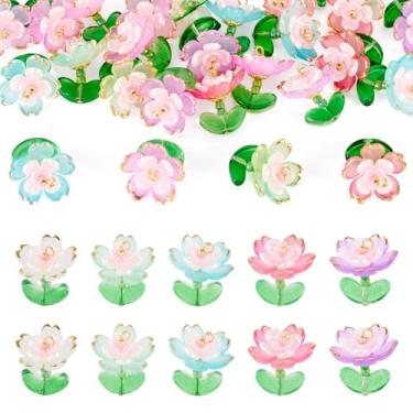Imagem de KISSITTY 30 pingentes feitos à mão em forma de flor floral pingente de contas a granel com contas de flores sortidas contas de sementes de folhas verdes para fazer joias, brincos, colar, pulseira