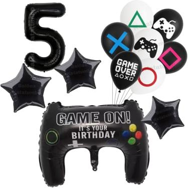 Imagem de Kit Festa Decoração: Balão Metalizado Controle Game +25 Balões Bexigas Gamer + Balão Número de ±75 - Balão Aniversário (Preto 5)