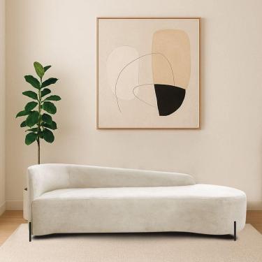 Imagem de Divã Recamier Orgânico França 220cm Lado Dir Pés Metal Preto Linho Cor Bege