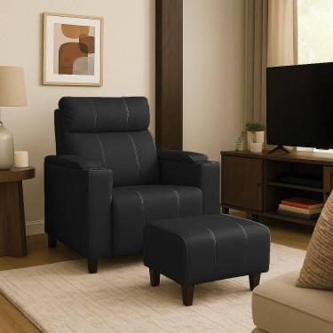 Imagem de Poltrona Do Papai Com Puff Usb E Porta Copos Ravella Sintético R04 - D`rossi Cor Preto