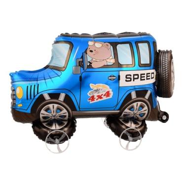 Imagem de YiYou 2 Piece Race Car Walking Balloons, 4D Off-Road Racing, Multicolor Mylar Foil, Large, with Wheels for Birthday Party Decoration