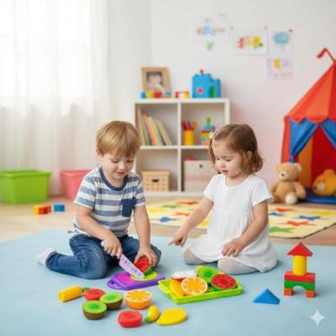 Imagem de Frutas de Brinquedo Para Cortar Cesta Infantil Comidinha 10 Peças