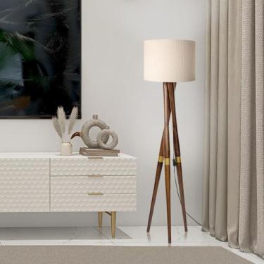 Imagem de Luminária de Chão Belissíma Tripé Madeira Maciça Detalhe Dourado Cúpul