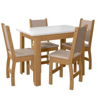 Imagem de Conjunto Sala De Jantar 4 Cadeiras Tampo Retangular 108cm Sem Vidro Bellagio Freijó Uv/off White Clara Savana - Poliman
