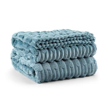 Imagem de Cobertor Coberta Queen 2,40x2,20 Manta Ultrasoft Alto Relevo Extra Macia Turmalina Azul - 100% Poliéster