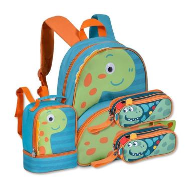 Imagem de Kit Escolar Dinossauros Mochila Com Lancheira E Dois Estojos