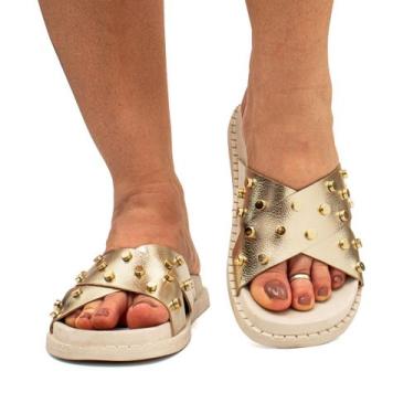 Imagem de Sandália Flatflorm Feminina Papete Plataforma Brilho Metalizado Confor