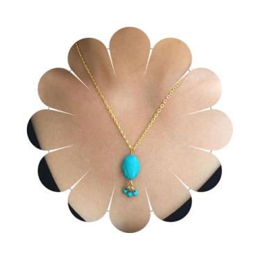 Imagem de Erimberate Colar gargantilha turquesa oval boêmio com pingente de contas turquesa azul turquesa colar com pingente azul de pedra natural joia para mulheres, Pedra Metal, Turquesa