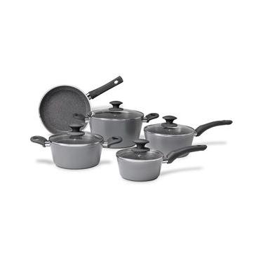 Imagem de Jogo de panelas Brinox Optima 5 peças em alumínio Stone: Versatilidade, design e fundo para Indução