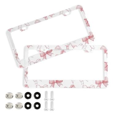 Imagem de SEHANY Lindas molduras de placa de licença de arco rosa, capas de moldura de alumínio à prova de ferrugem com orifícios elípticos e parafusos, serve para acessórios de carro de tamanho padrão de