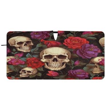 Imagem de Blueangle Para-brisa com padrão de crânio rosa - 149.9 cm x 76.2 cm dobrável carro janela dianteira para-sol blocos raios UV viseira de sol (713)