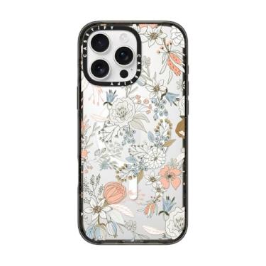 Imagem de CASETiFY Capa Impact para iPhone 16 Pro Max [2,5 m 4X proteção contra quedas de grau militar/compatível com Magsafe] - Abstrato moderno coral branco pastel rústico floral - preto transparente