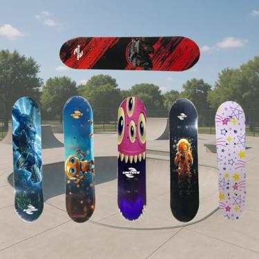 Imagem de Mini Skate Infantil Compacto em Madeira e Plástico para Primeiras Manobras com Estampas Coloridas e Segurança