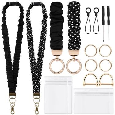 Imagem de Pacote com 2 cordões retráteis para crachás de identificação, chaves com fivela de segurança, porta-chaves, pulseira, presente de escritório para mulheres, preto e bolinhas