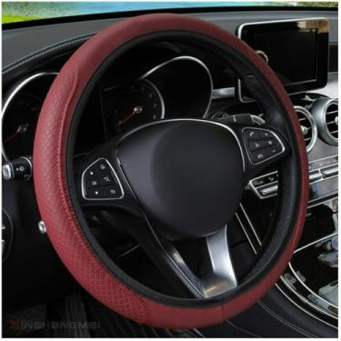 Imagem de Knonip Capa de volante de couro em relevo 3D, aderência confortável macia e luxuosa para carros, capa de volante universal de 35 a 38 cm, atualização interior elegante para Sedan, SUV, caminhão