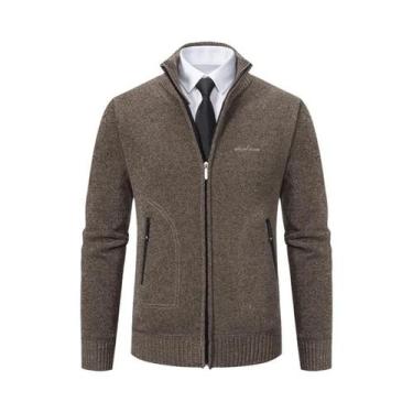 Imagem de Suéter Cardigan Masculino Grosso E Quente Com Gola Alta, Casual E Solt