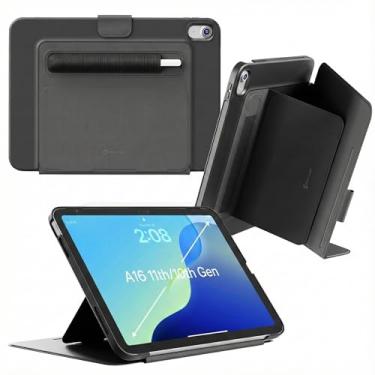 Imagem de Capa adequada para iPad de 10ª e 11ª geração (10,9 polegadas) — Suporte fólio fino com 3 ângulos de visualização + retrato, suporte e bolsa para Apple Pencil, parte traseira magnética para geladeira
