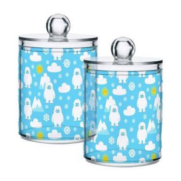 Imagem de Qilmy Qtip Suporte de boticário de 400 ml, frasco de plástico transparente Yetis com tampa, dispensador de recipiente de banheiro para bola de algodão, cotonete, fio dental, pacote com 2